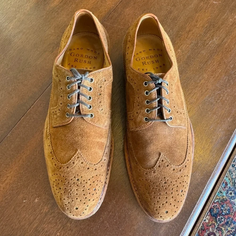 Gordon Rush Suede Leather Oxford Wing Tip Casual Dress Shoes Cognac Brown | Sz 9